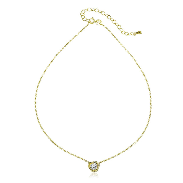 Yellow Gold Flashed Sterling Silver Cubic Zirconia Rose Dainty Choker Necklace
