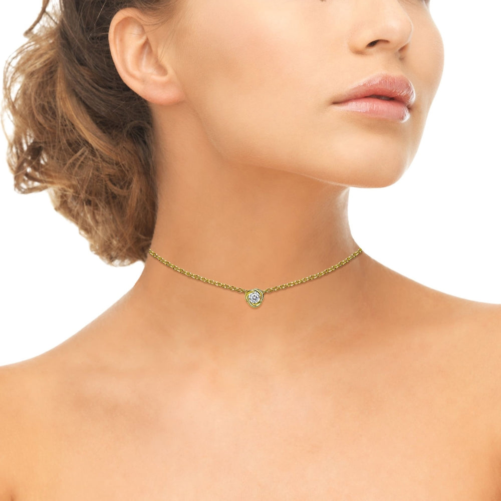 Yellow Gold Flashed Sterling Silver Cubic Zirconia Rose Dainty Choker Necklace-3