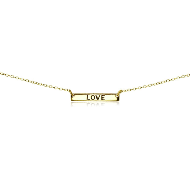 Yellow Gold Flashed Sterling Silver Polished Love Inspirational Bar Choker Necklace