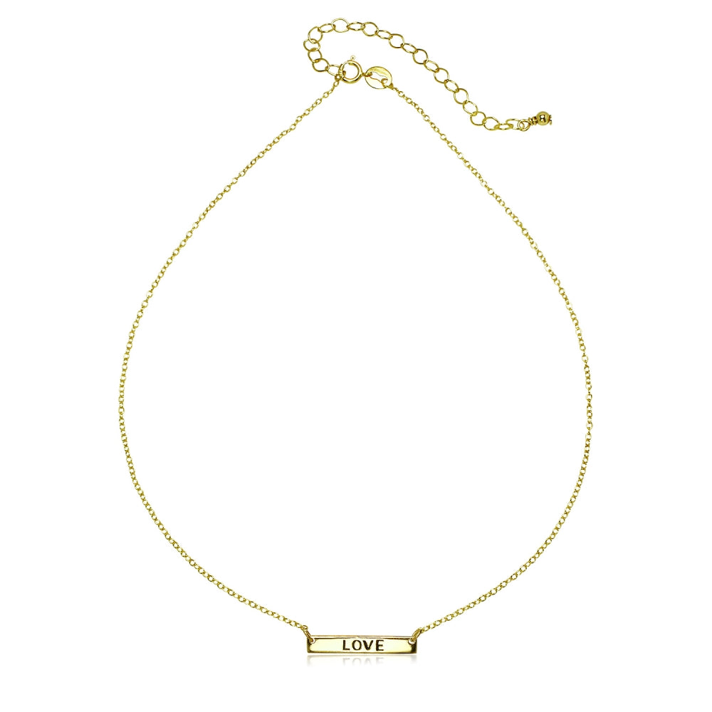 Yellow Gold Flashed Sterling Silver Polished Love Inspirational Bar Choker Necklace-2