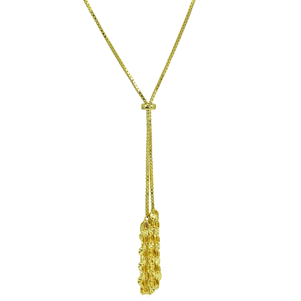 Yellow Gold Flashed Sterling Silver Flat Fashion-Link Chain Tassels Drop Y-Necklace