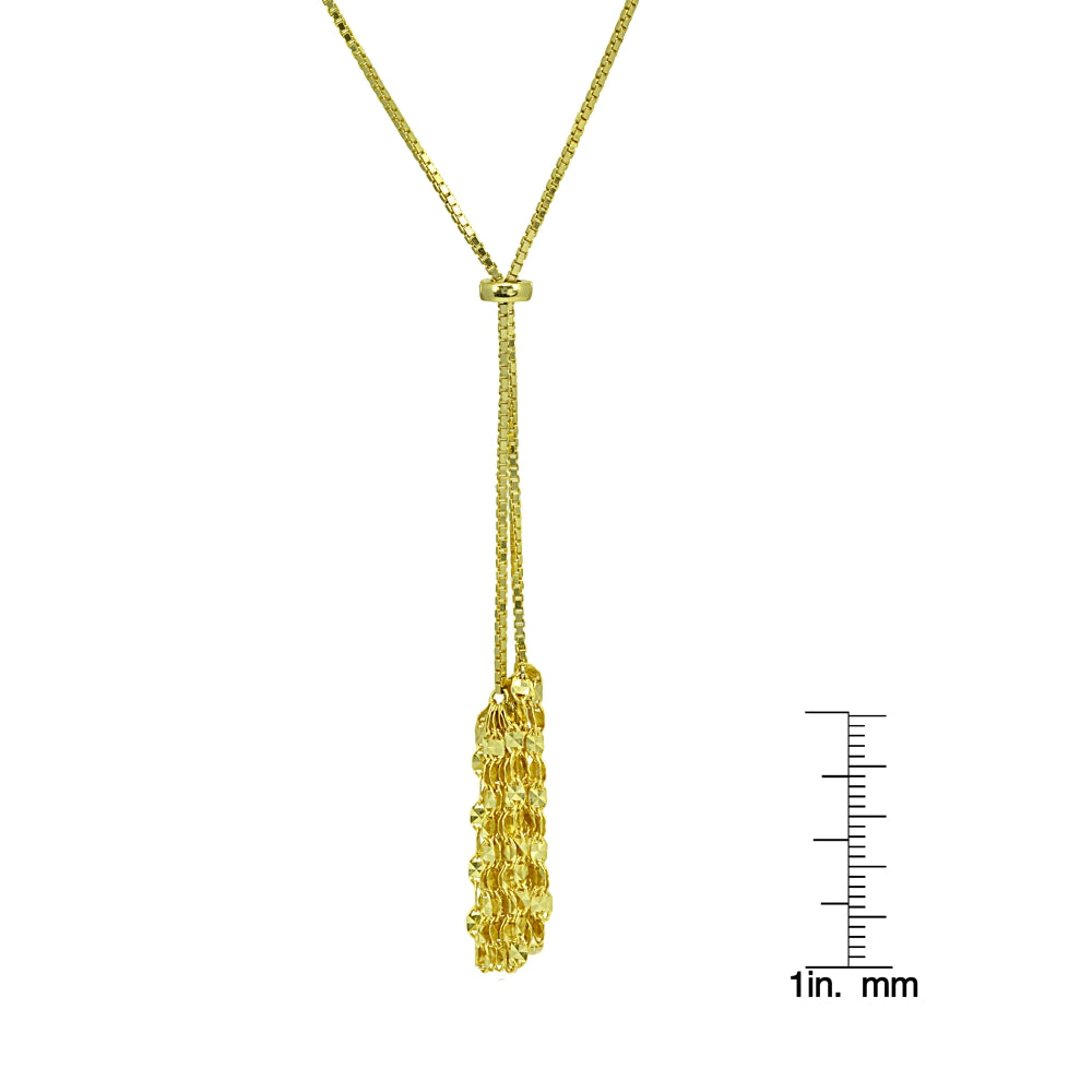 Yellow Gold Flashed Sterling Silver Flat Fashion-Link Chain Tassels Drop Y-Necklace-2