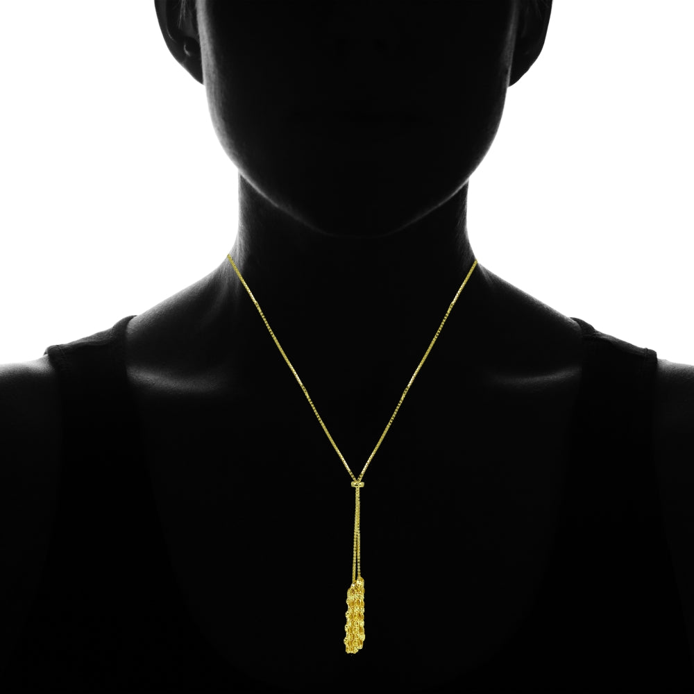 Yellow Gold Flashed Sterling Silver Flat Fashion-Link Chain Tassels Drop Y-Necklace-3