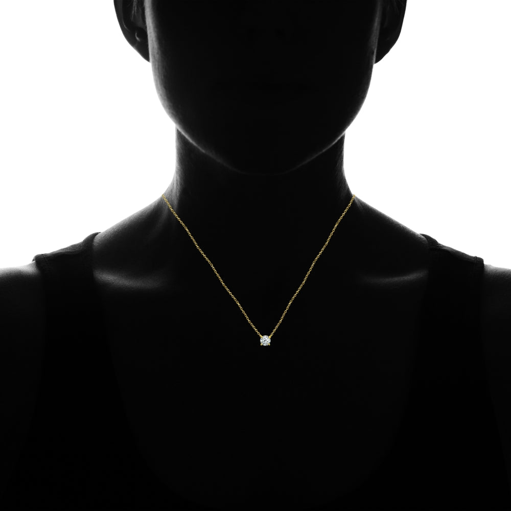 Yellow Gold Flashed Sterling Silver Cubic Zirconia 6mm Round Dainty Solitaire Necklace-4