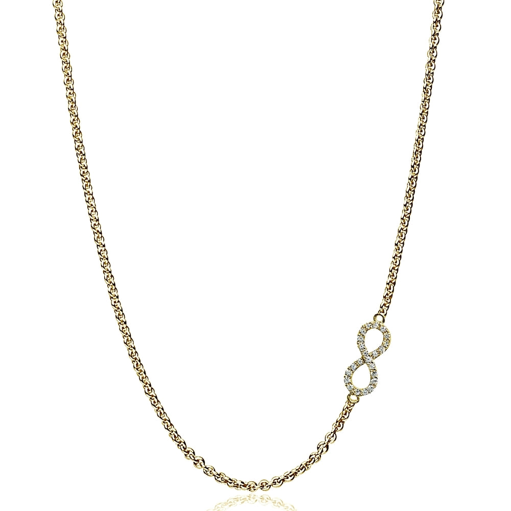 Yellow Gold Flashed Sterling Silver Cubic Zirconia Infinity Figure 8 Sideways Chain Necklace, 16" + Extender
