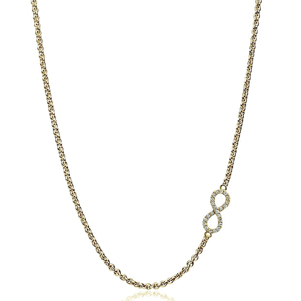 Yellow Gold Flashed Sterling Silver Cubic Zirconia Infinity Figure 8 Sideways Chain Necklace, 16" + Extender