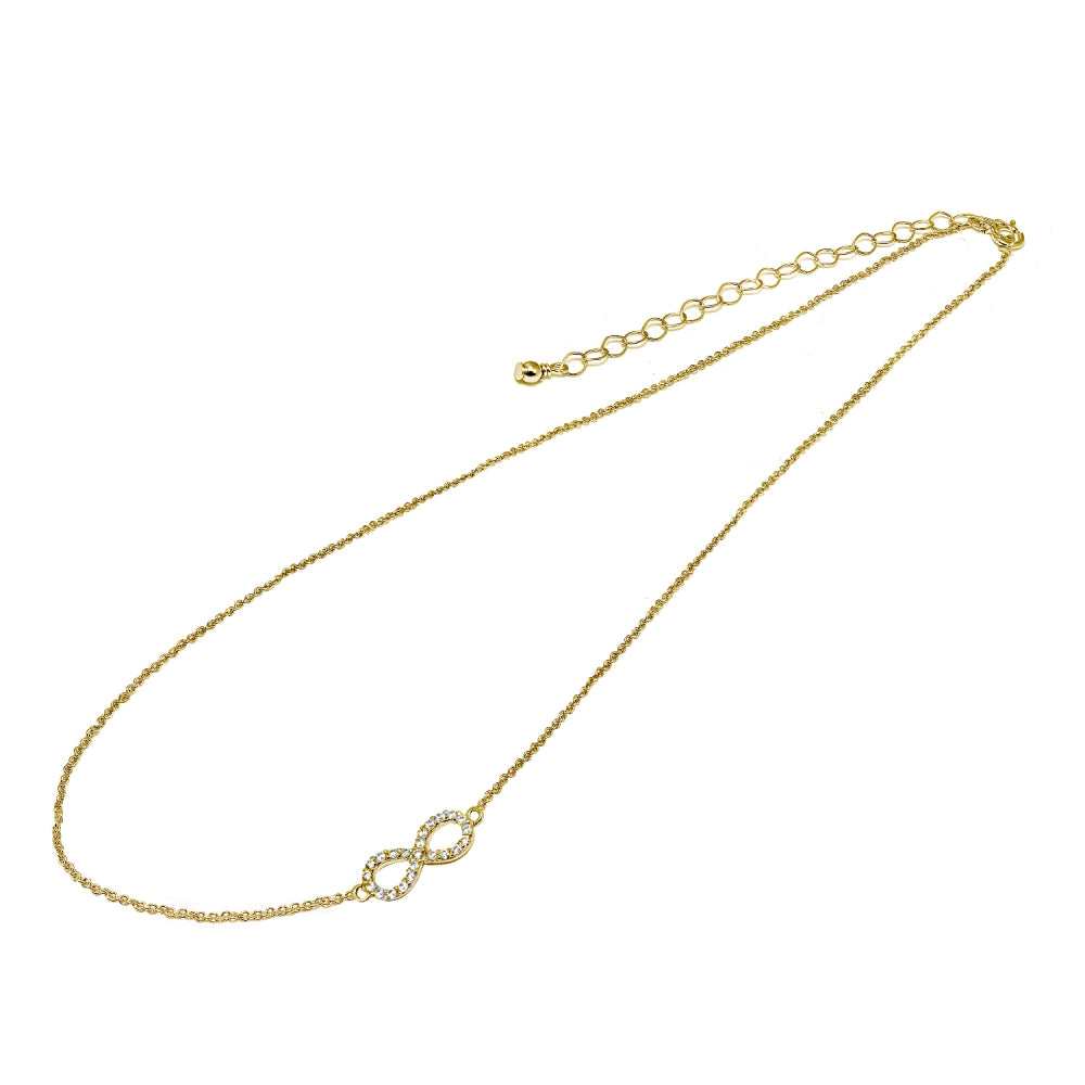 Yellow Gold Flashed Sterling Silver Cubic Zirconia Infinity Figure 8 Sideways Chain Necklace, 16" + Extender-2