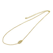 Yellow Gold Flashed Sterling Silver Cubic Zirconia Hamsa Hand Sideways Chain Necklace, 16" + Extender