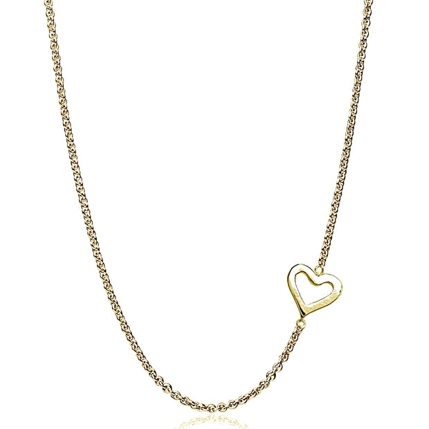 Yellow Gold Flashed Sterling Silver Polished Open Heart Sideways Chain Necklace, 16" + Extender