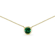 Gold Flash Sterling Silver Simulated Emerald 6mm Round Bezel-Set Dainty Choker Necklace