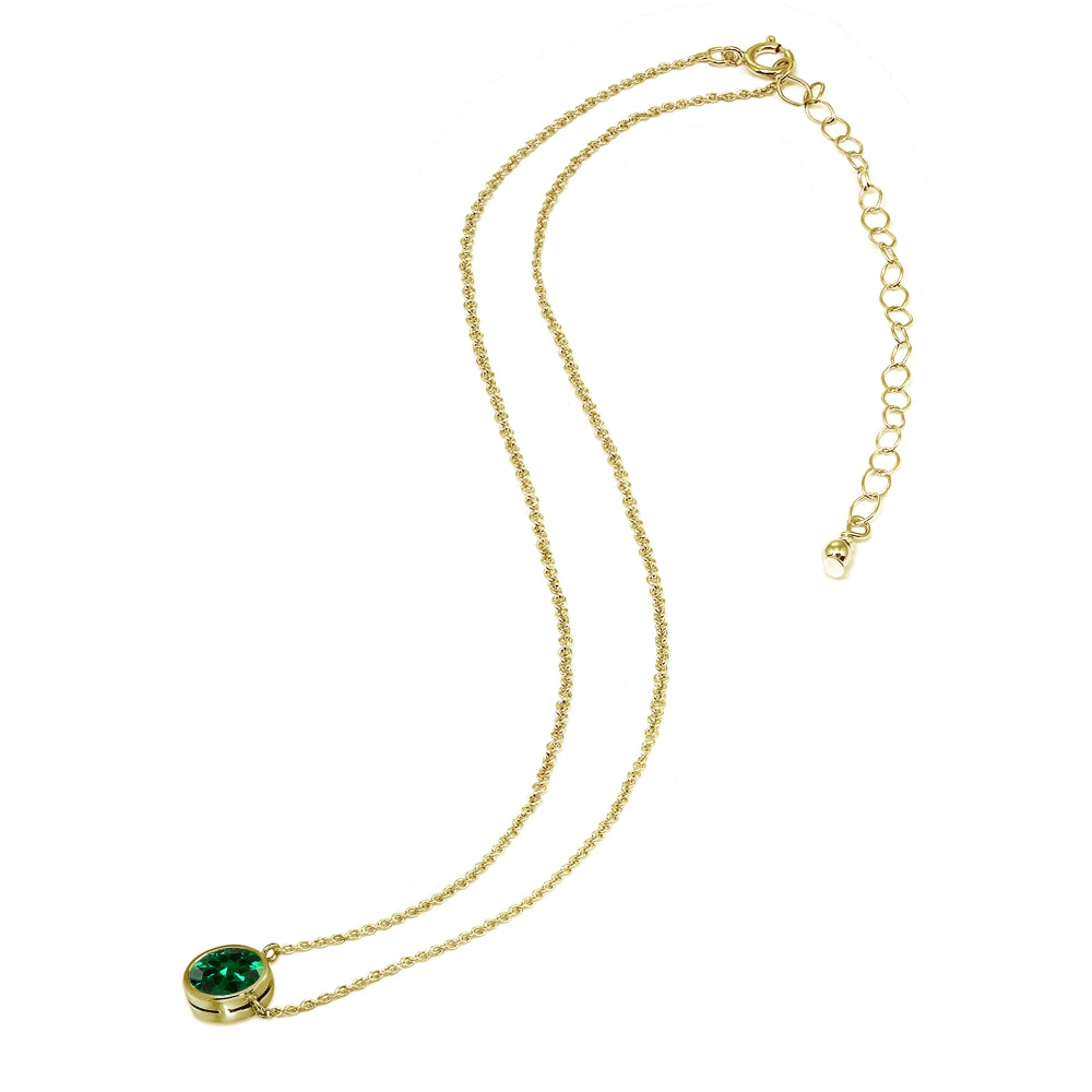 Gold Flash Sterling Silver Simulated Emerald 6mm Round Bezel-Set Dainty Choker Necklace-3