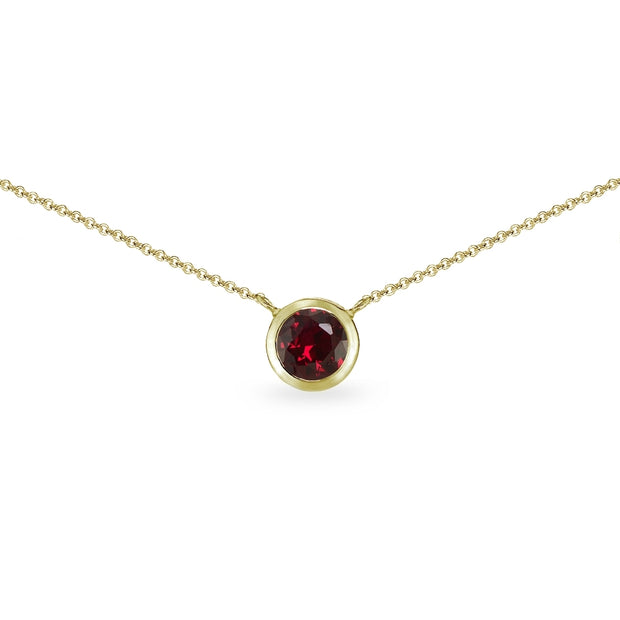 Gold Flash Sterling Silver Created Ruby 6mm Round Bezel-Set Dainty Choker Necklace