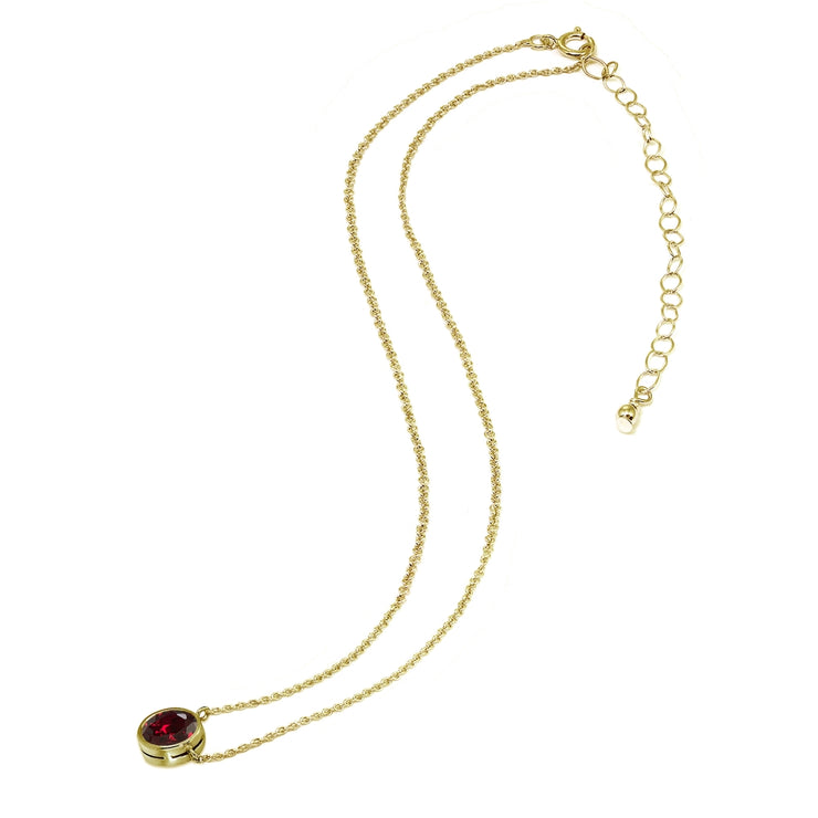 Gold Flash Sterling Silver Created Ruby 6mm Round Bezel-Set Dainty Choker Necklace