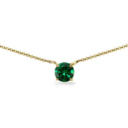 Yellow Gold Flashed Sterling Silver Simulated Emerald 7mm Round Dainty Choker Necklace