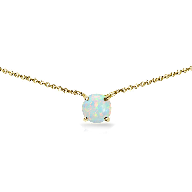 Yellow Gold Flashed Sterling Silver Created White Opal 7mm Round Dainty Choker Necklace