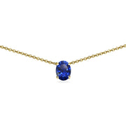 Yellow Gold Flashed Sterling Silver Created Blue Sapphire 7x5mm Oval Dainty Choker Necklace