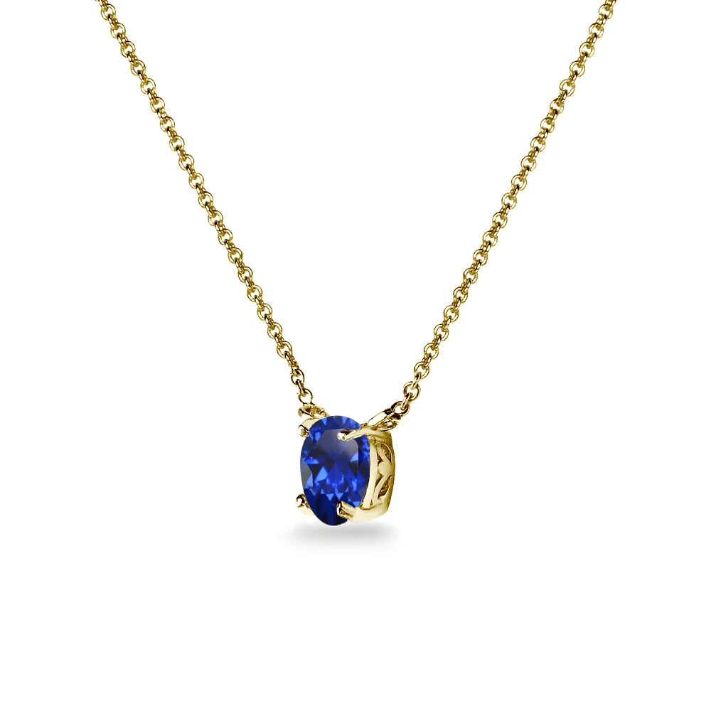 Yellow Gold Flashed Sterling Silver Created Blue Sapphire 7x5mm Oval Dainty Choker Necklace-2