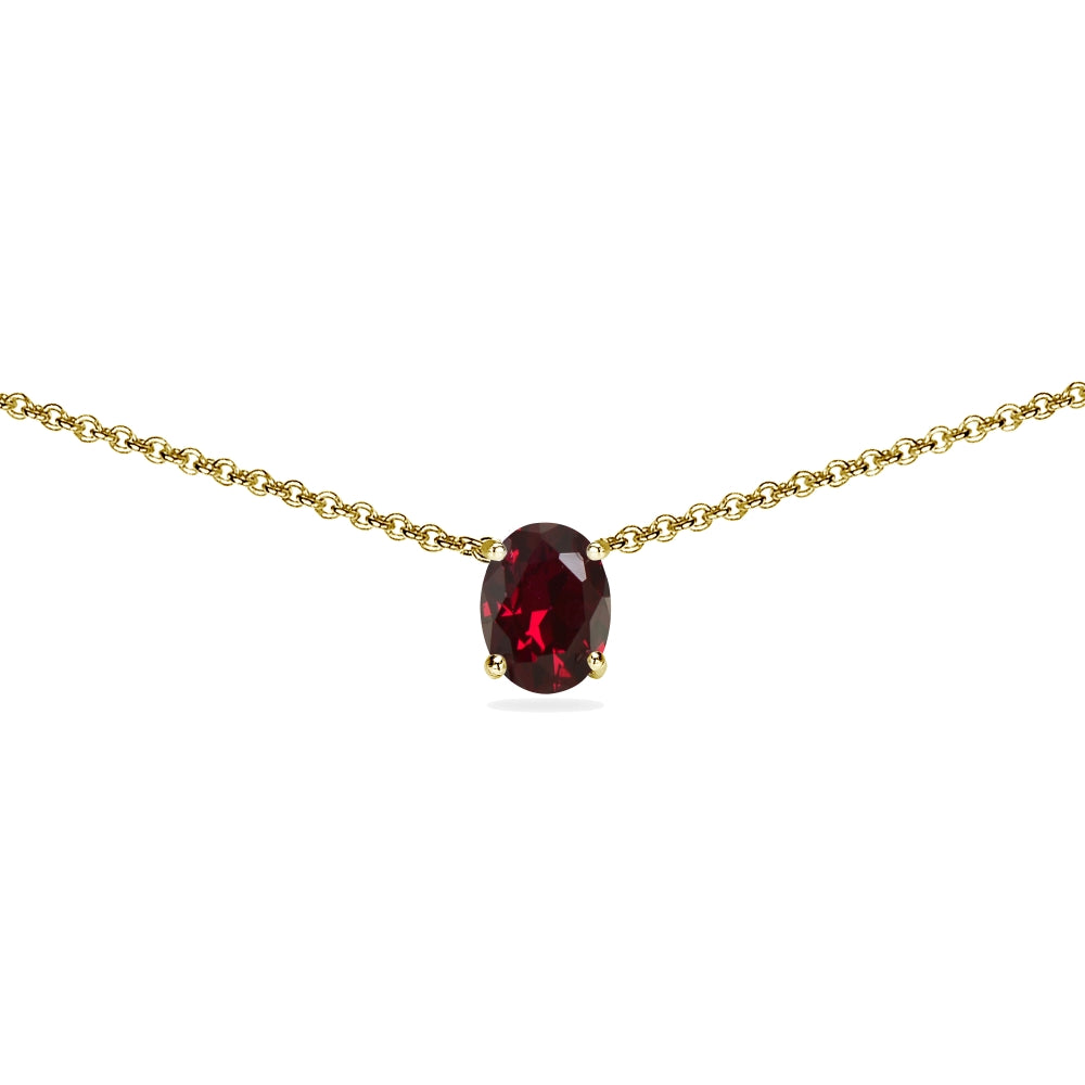 Yellow Gold Flashed Sterling Silver Created Ruby 7x5mm Oval Dainty Choker Necklace