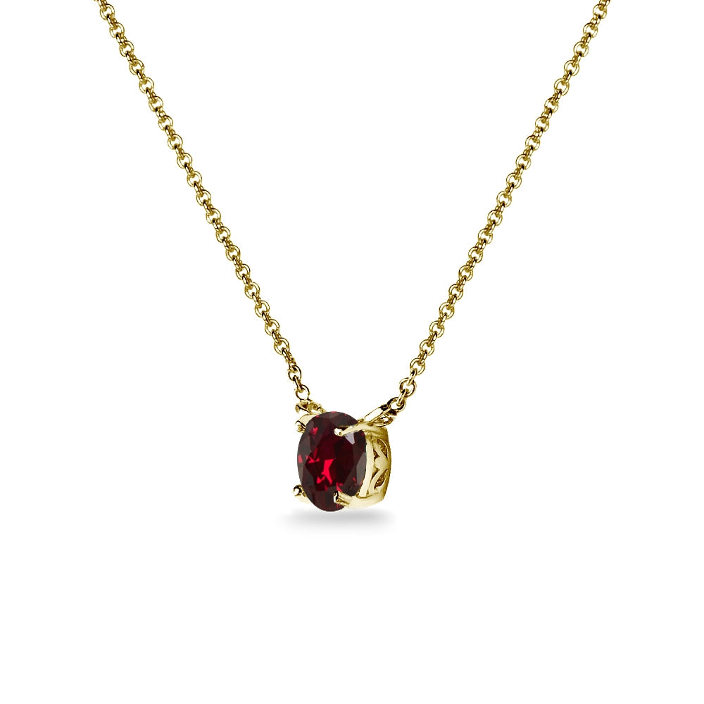 Yellow Gold Flashed Sterling Silver Created Ruby 7x5mm Oval Dainty Choker Necklace-2