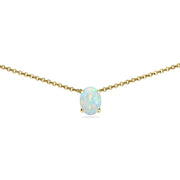 Yellow Gold Flashed Sterling Silver Created White Opal 7x5mm Oval Dainty Choker Necklace