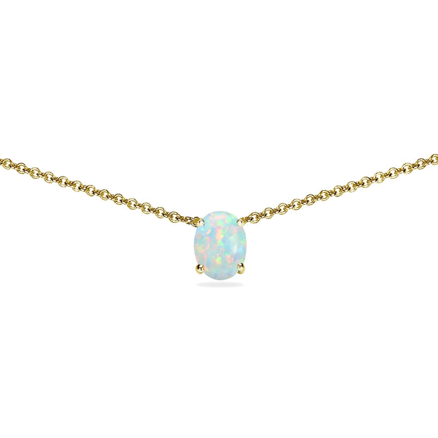 Yellow Gold Flashed Sterling Silver Created White Opal 7x5mm Oval Dainty Choker Necklace