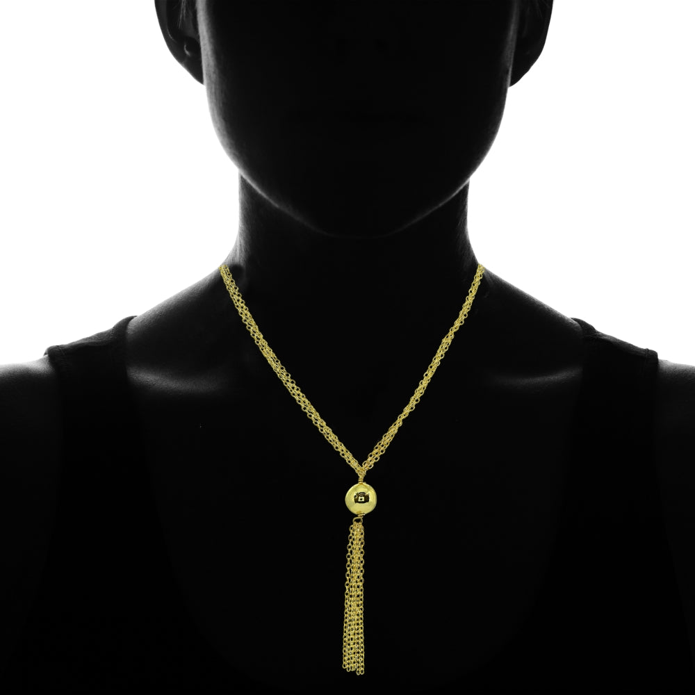 Yellow Gold Flashed Sterling Silver Polished Bead Layered Chain Lariat Y-Necklace-3