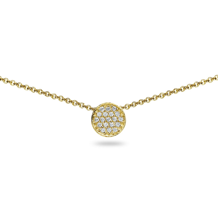 Yellow Gold Flashed Sterling Silver Cubic Zirconia Round Circle Pave Dainty Choker Necklace