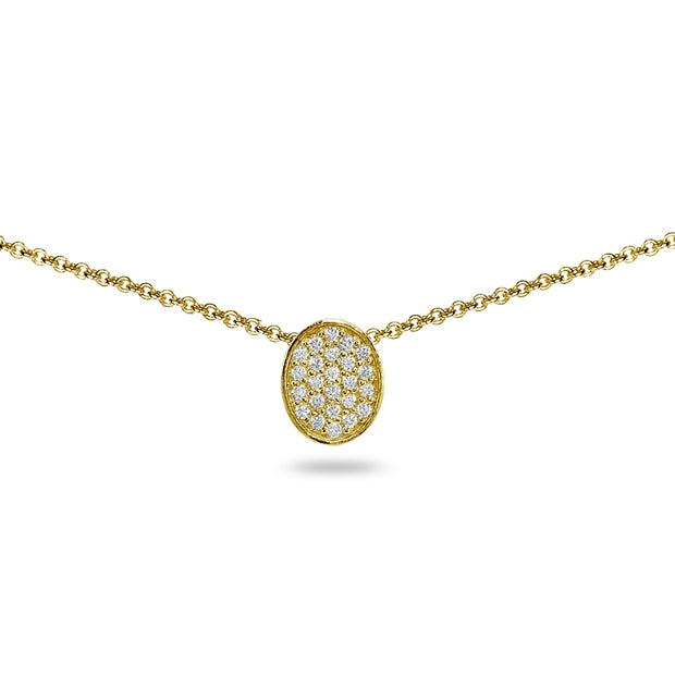 Yellow Gold Flashed Sterling Silver Cubic Zirconia Oval Pave Dainty Choker Necklace