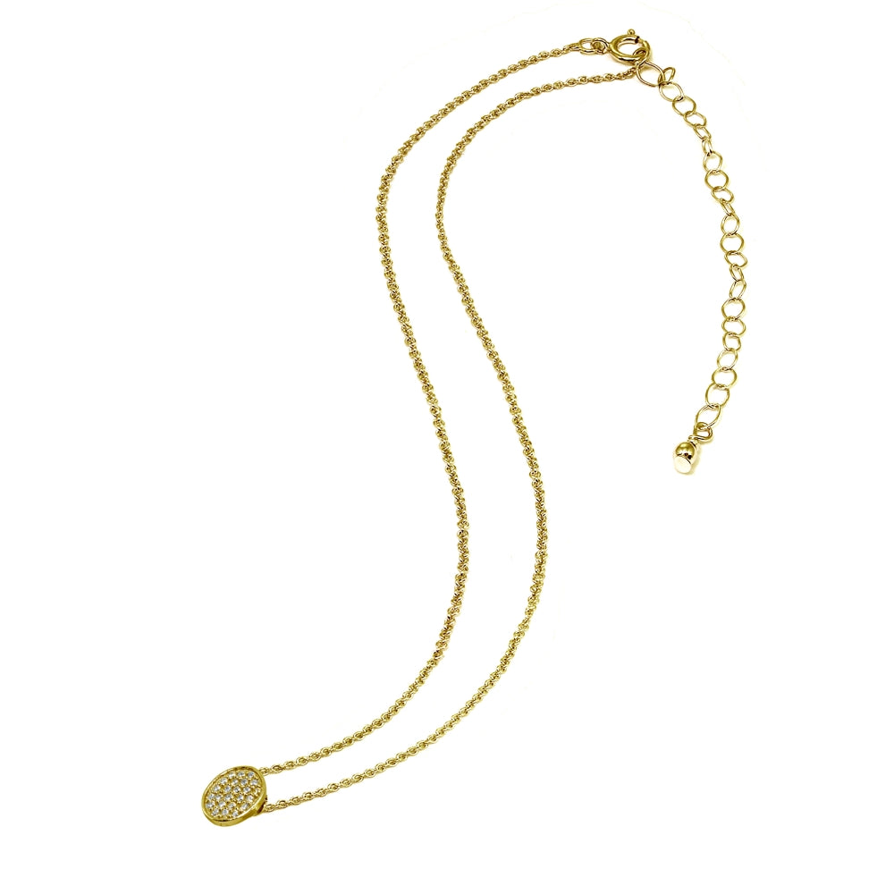 Yellow Gold Flashed Sterling Silver Cubic Zirconia Oval Pave Dainty Choker Necklace-3