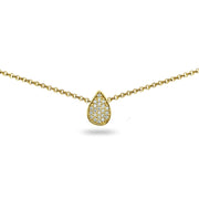 Yellow Gold Flashed Sterling Silver Cubic Zirconia Teardrop Pave Dainty Choker Necklace