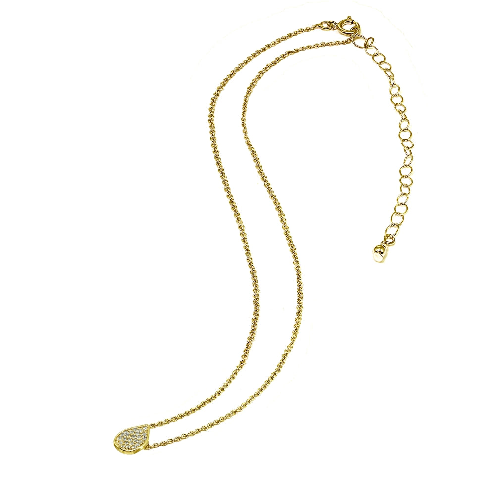 Yellow Gold Flashed Sterling Silver Cubic Zirconia Teardrop Pave Dainty Choker Necklace-3