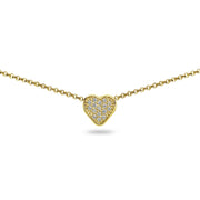 Yellow Gold Flashed Sterling Silver Cubic Zirconia Heart Pave Dainty Choker Necklace