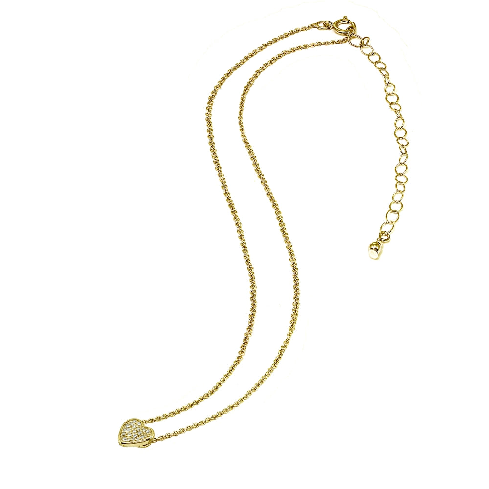 Yellow Gold Flashed Sterling Silver Cubic Zirconia Heart Pave Dainty Choker Necklace-3