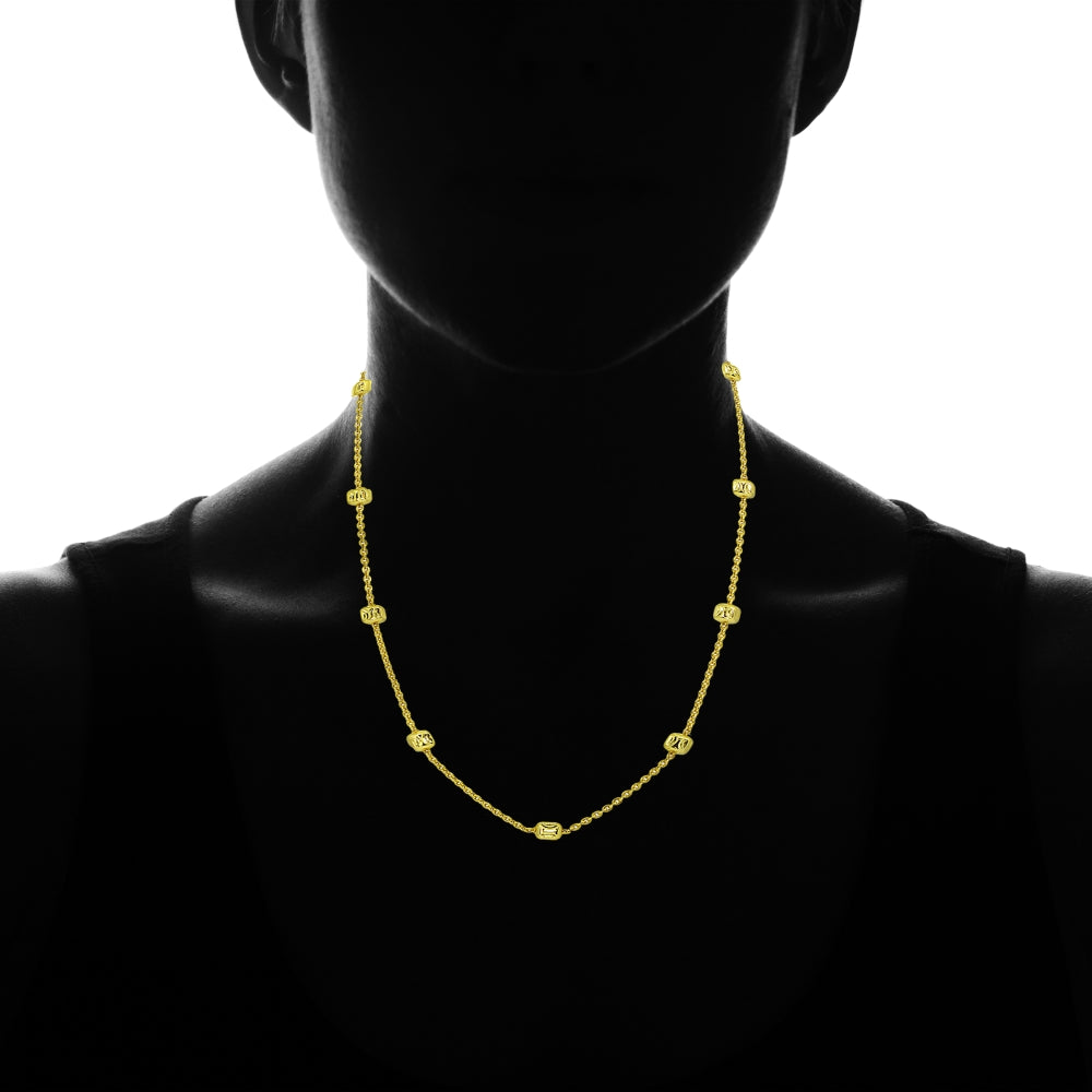 Yellow Gold Flashed Sterling Silver Italian Polished Square Cube Bead Station Cable Chain Necklace, 18 Inch-3