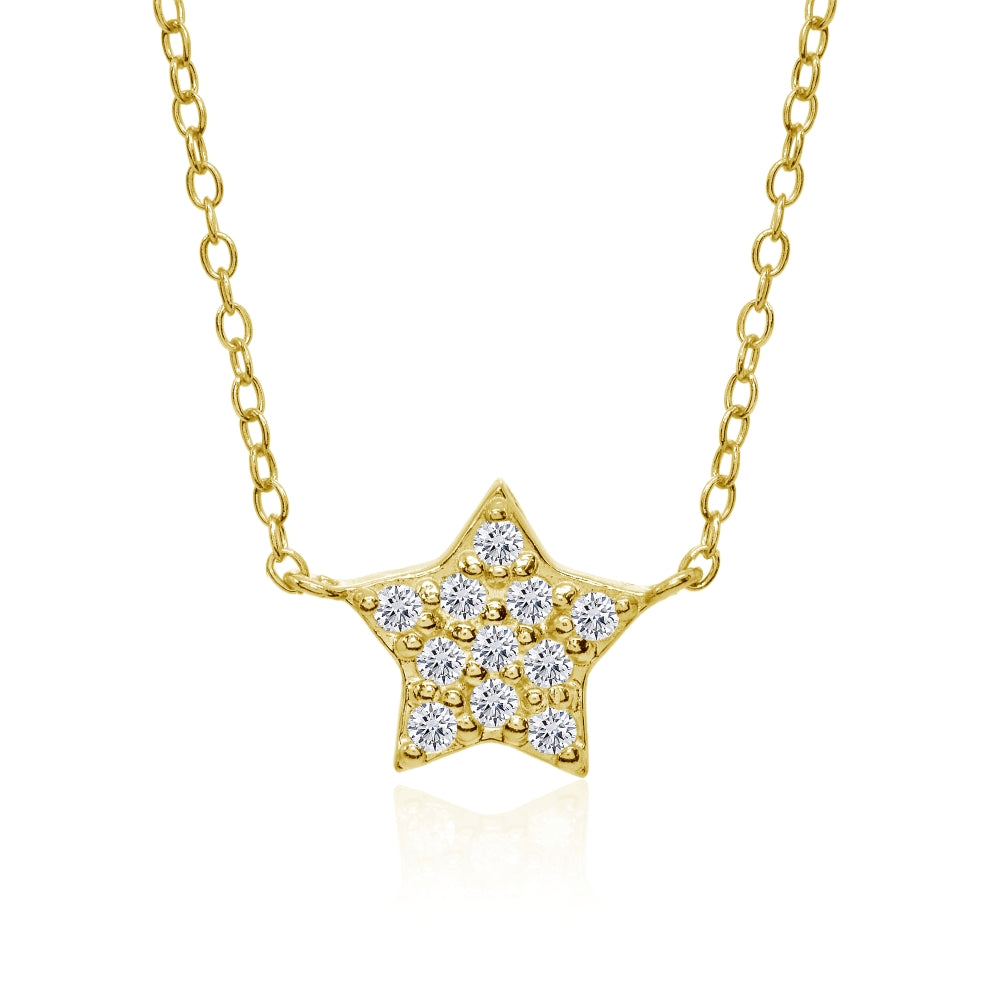 Yellow Gold Flashed Sterling Silver Cubic Zirconia Polished Star Dainty Minimalist Necklace