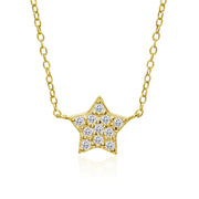 Yellow Gold Flashed Sterling Silver Cubic Zirconia Polished Star Dainty Minimalist Necklace