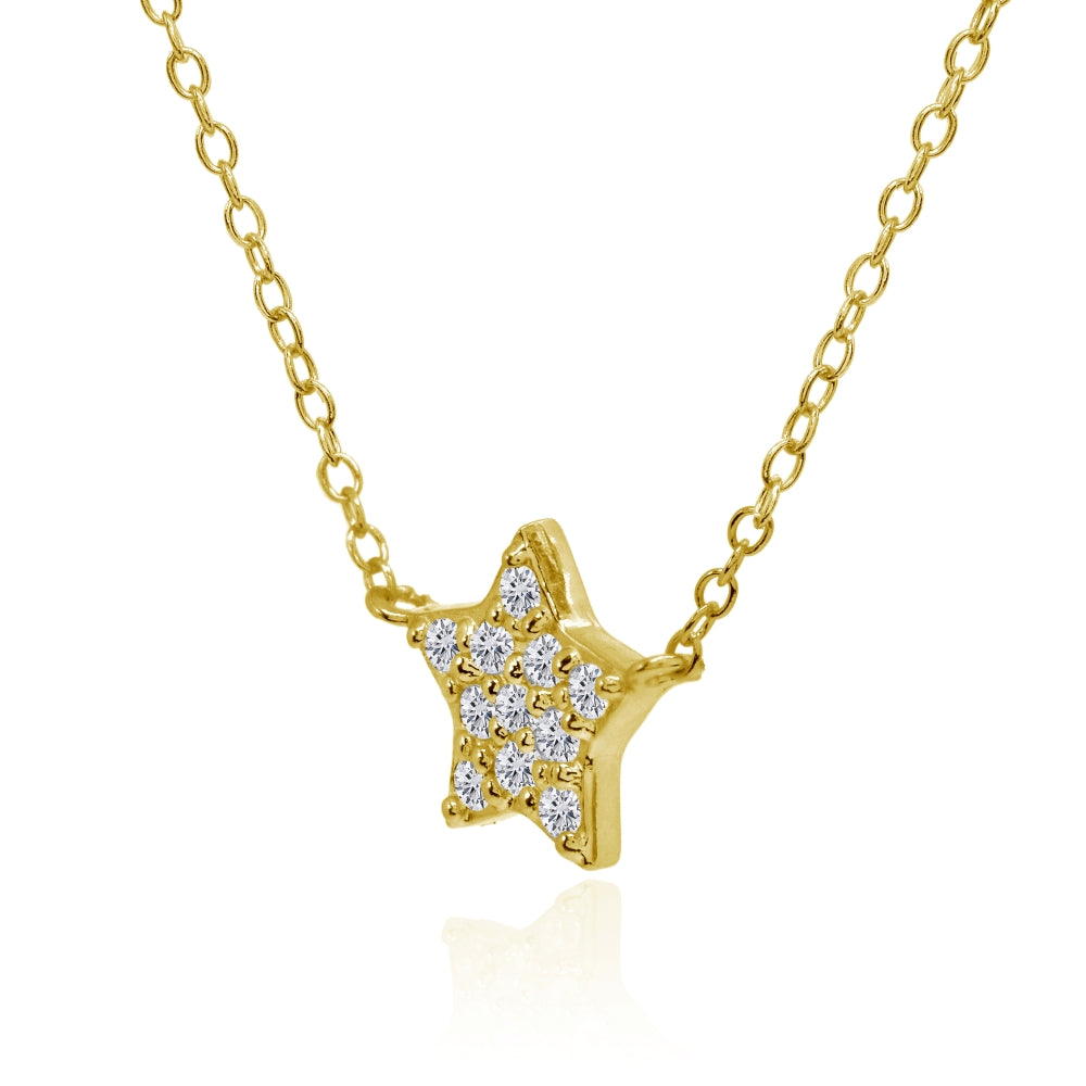 Yellow Gold Flashed Sterling Silver Cubic Zirconia Polished Star Dainty Minimalist Necklace-2