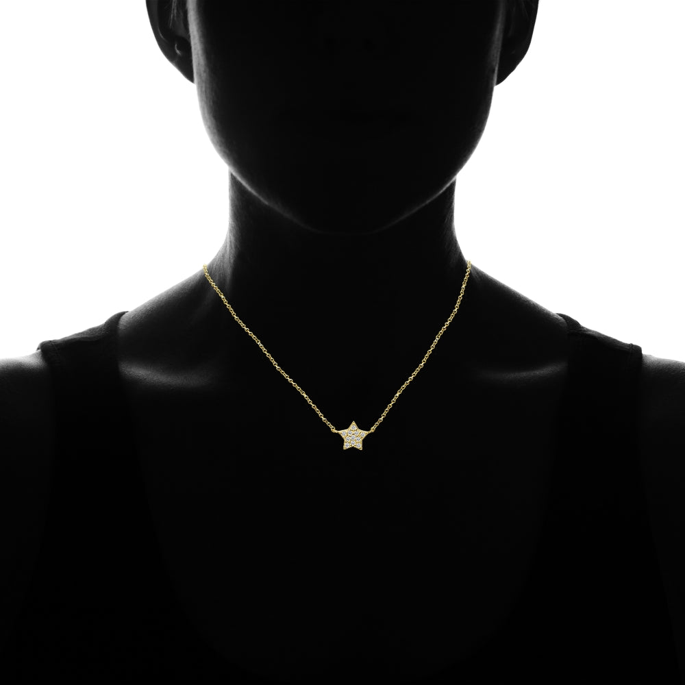 Yellow Gold Flashed Sterling Silver Cubic Zirconia Polished Star Dainty Minimalist Necklace-3
