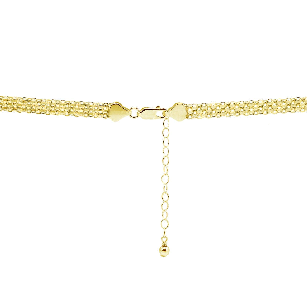 Yellow Gold Flashed Sterling Silver Polished Curved Bar Tube Clavicle Mesh Chain Necklace-2