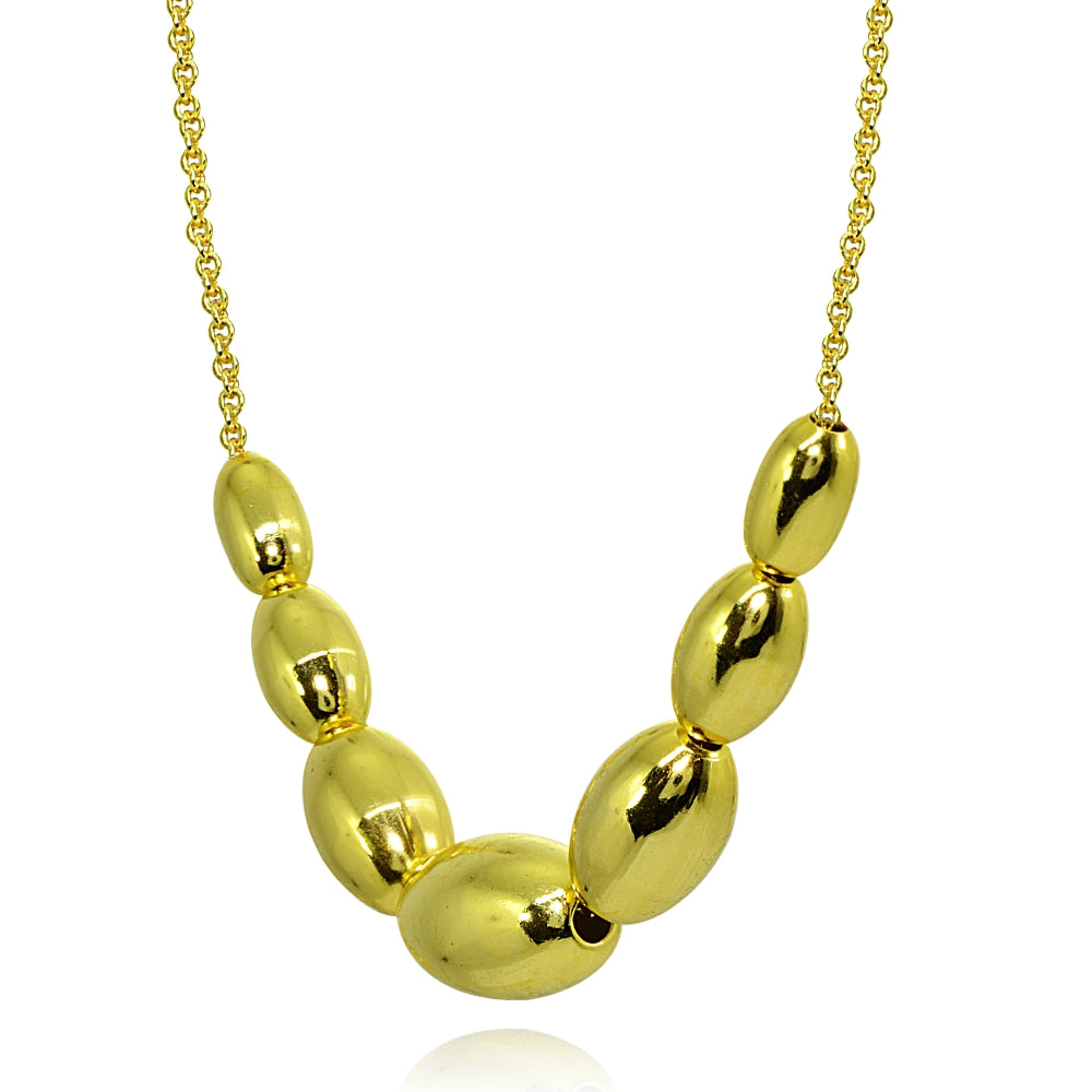 Yellow Gold Flashed Sterling Silver Polished Journey Graduated Oval Bead Dainty Chain Necklace, 16 Inch + Ext-2