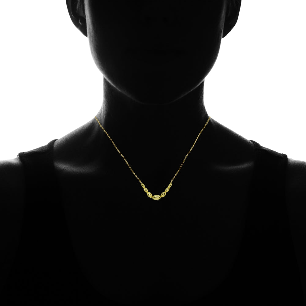 Yellow Gold Flashed Sterling Silver Polished Journey Graduated Oval Bead Dainty Chain Necklace, 16 Inch + Ext-3