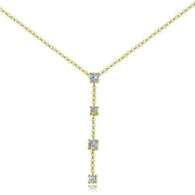 Yellow Gold Flashed Sterling Silver Cubic Zirconia Round Long Dainty Drop Chain Y-Necklace