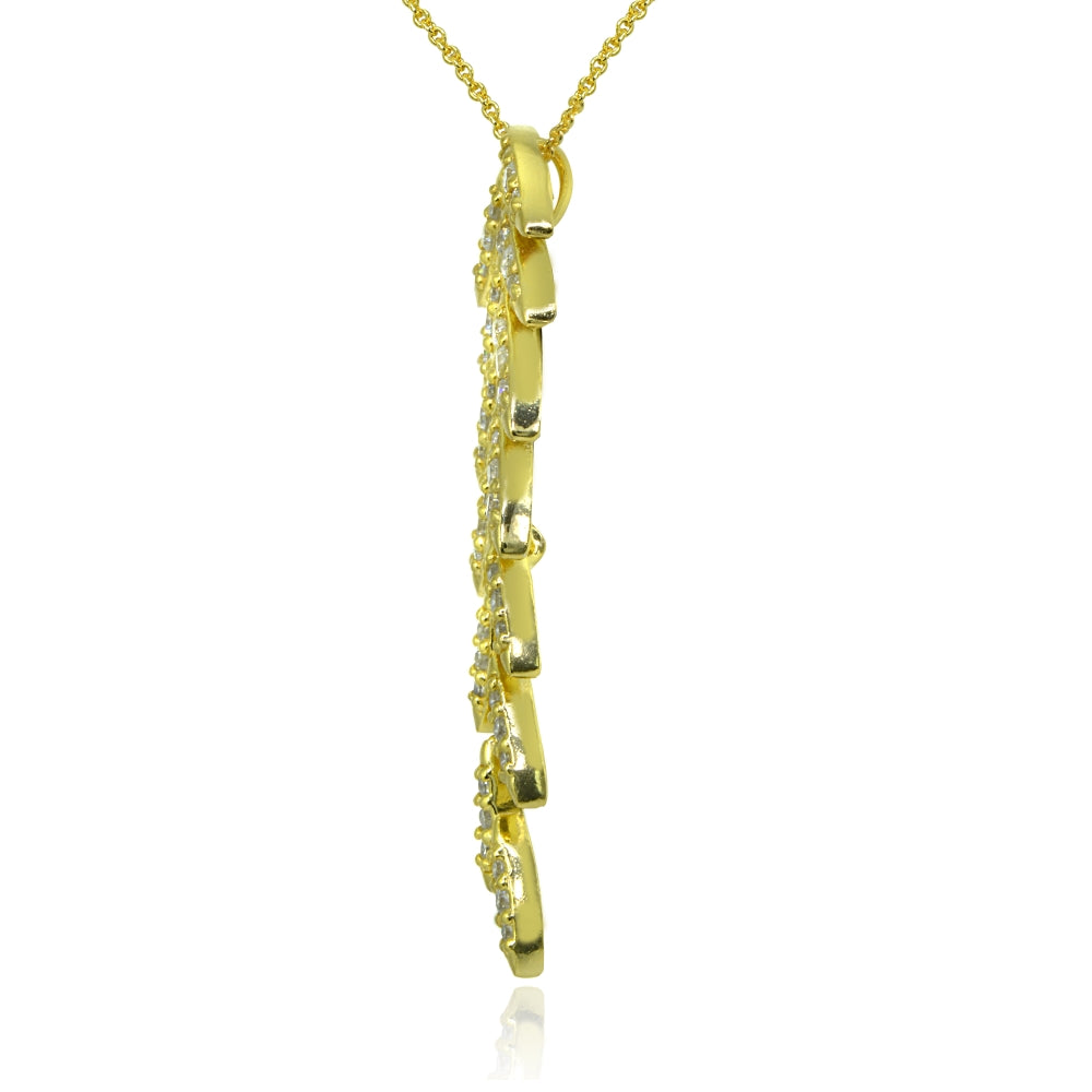 Yellow Gold Flashed Sterling Silver Cubic Zirconia Round Polished Leaf Slide Pendant Necklace-2