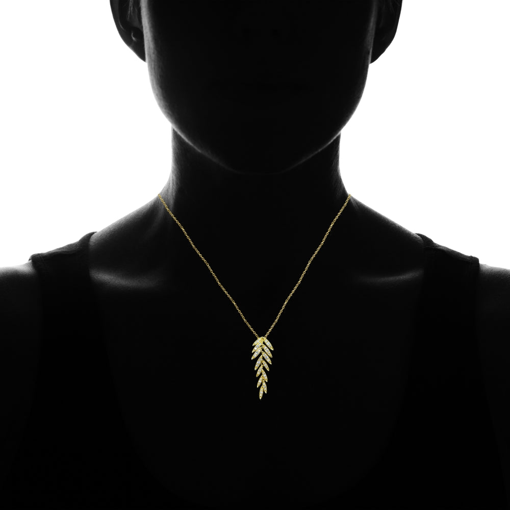 Yellow Gold Flashed Sterling Silver Cubic Zirconia Round Polished Leaf Slide Pendant Necklace-3