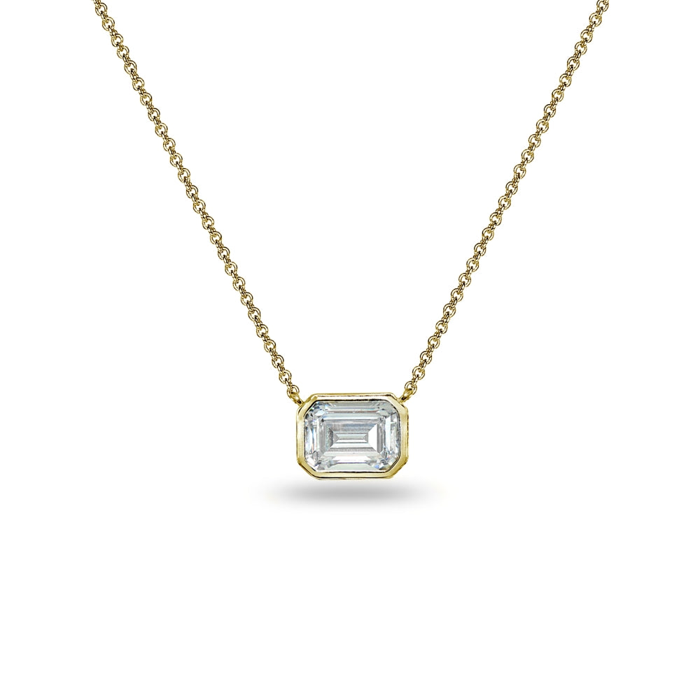 Yellow Gold Flashed Sterling Silver 8x6mm Octagon-Cut Bezel-Set Solitaire Choker Necklace Made with Swarovski Zirconia