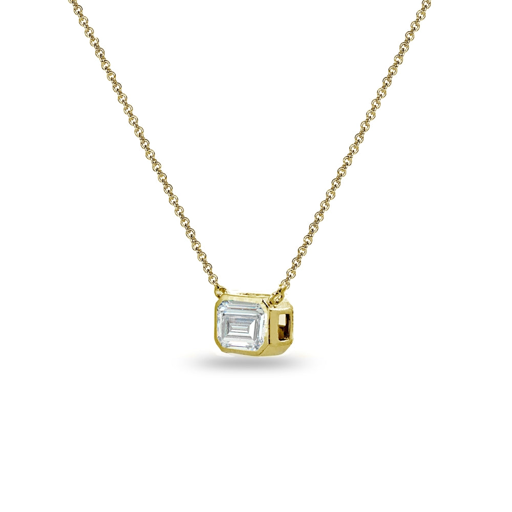 Yellow Gold Flashed Sterling Silver 8x6mm Octagon-Cut Bezel-Set Solitaire Choker Necklace Made with Swarovski Zirconia-2