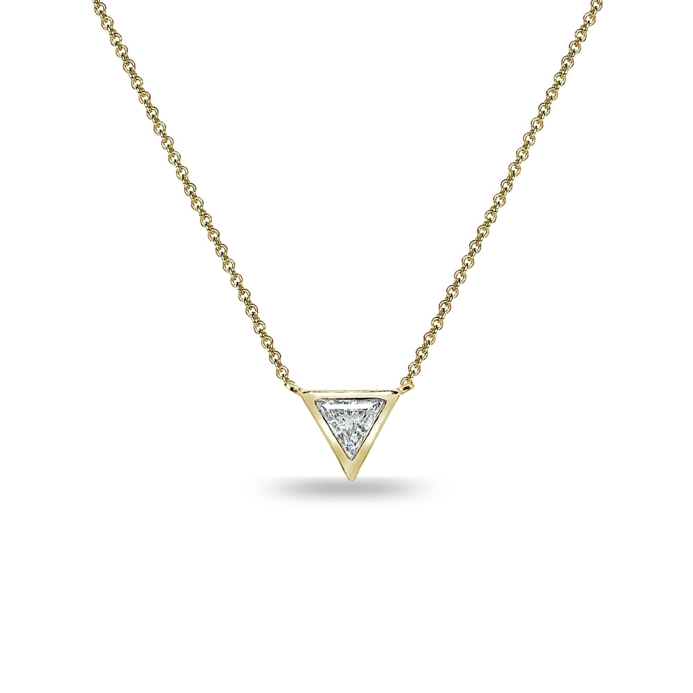 Yellow Gold Flashed Sterling Silver 6mm Triangle-Cut Bezel-Set Solitaire Choker Necklace Made with Swarovski Zirconia