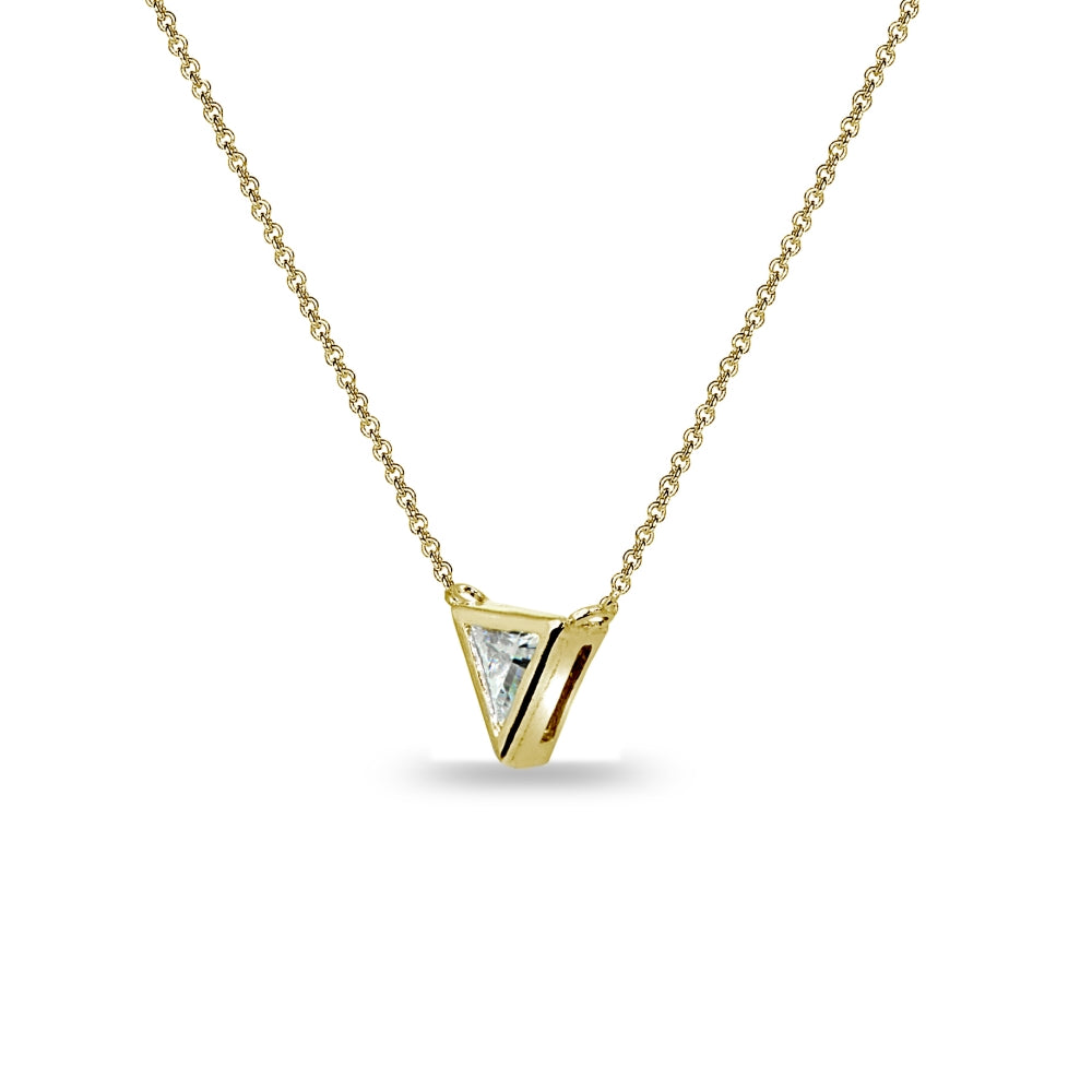 Yellow Gold Flashed Sterling Silver 6mm Triangle-Cut Bezel-Set Solitaire Choker Necklace Made with Swarovski Zirconia-2