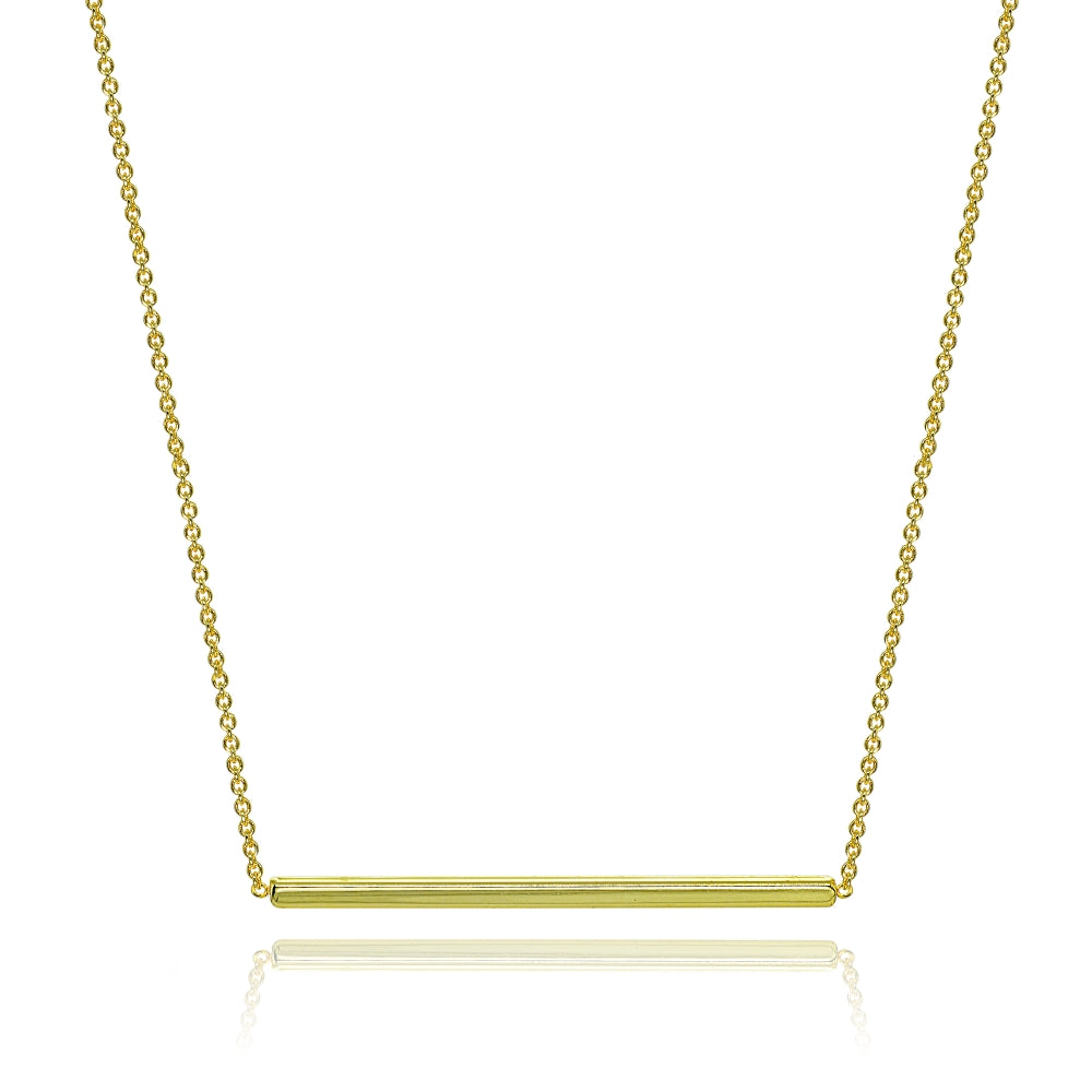 Yellow Gold Flashed Sterling Silver Polished Horizontal Bar Simple Minimalist Dainty Necklace