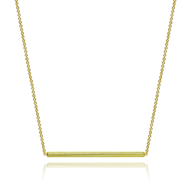 Yellow Gold Flashed Sterling Silver Polished Horizontal Bar Simple Minimalist Dainty Necklace